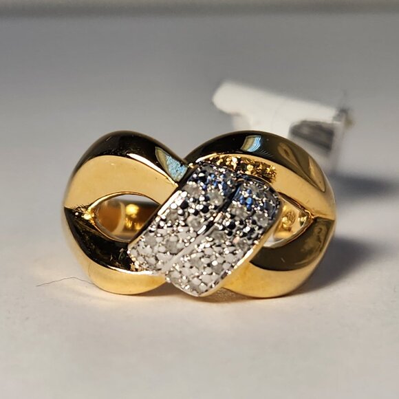 VTG NWT 5.46g .10ctw Diamond Round Baguette Style 18K Yellow Gold Over Ring Sz 7 - Picture 1 of 10